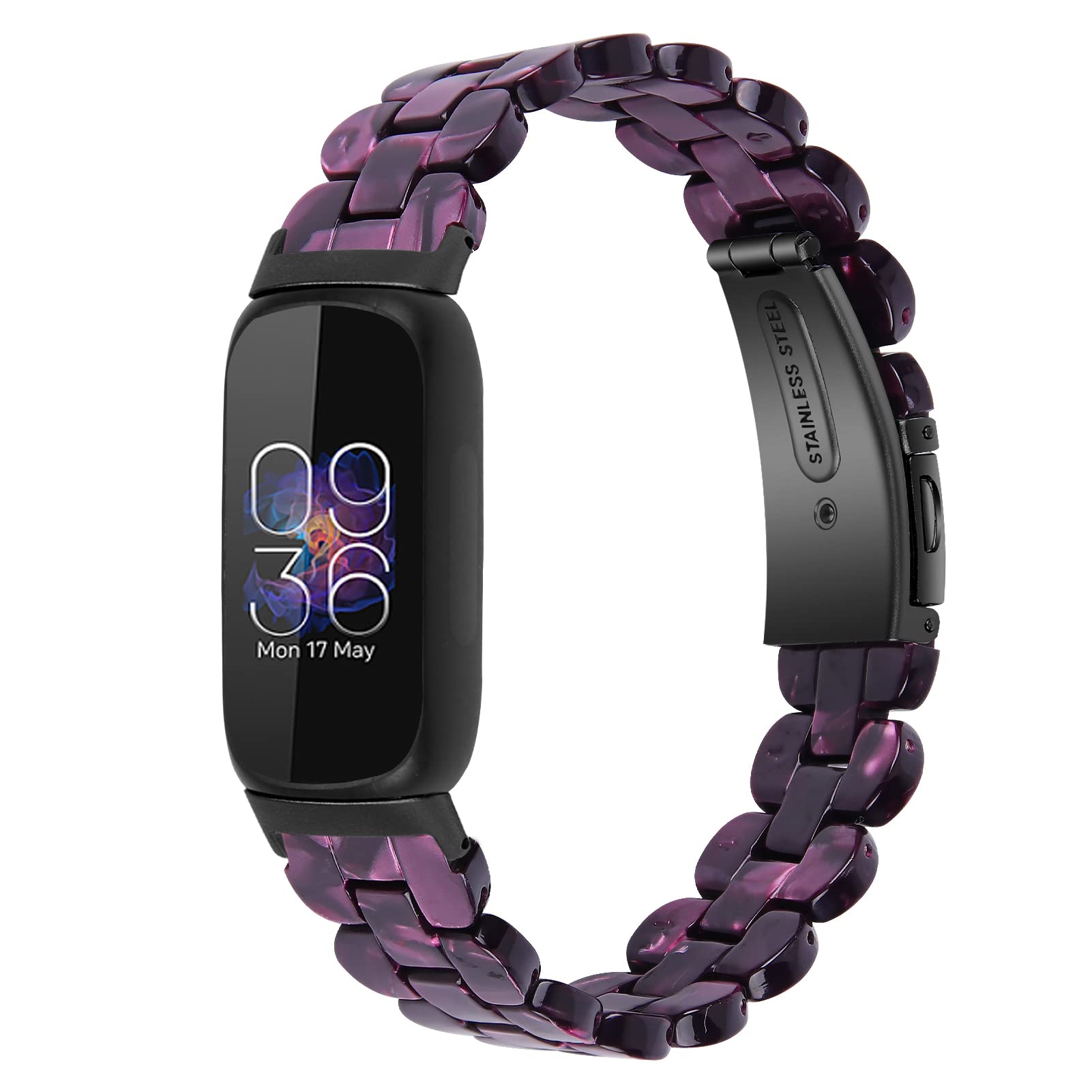 Kabbba Resin Watch Band Compatible with Fitbit Inspire 3, Lightweight Adjustable Fashion Bracelet Wristband Replacement for Women Men with Stainless Metal Buckle（Light Purple）
