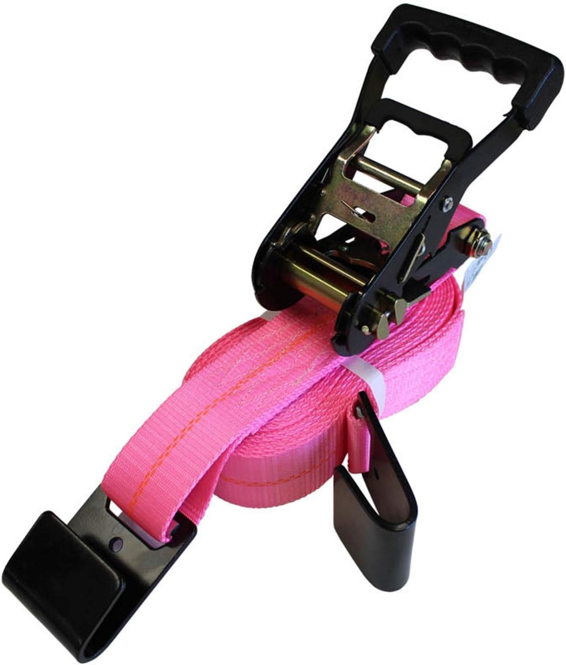 Pink 2INCH Ratchet Strap with Black Ratchet and Flat Hooks