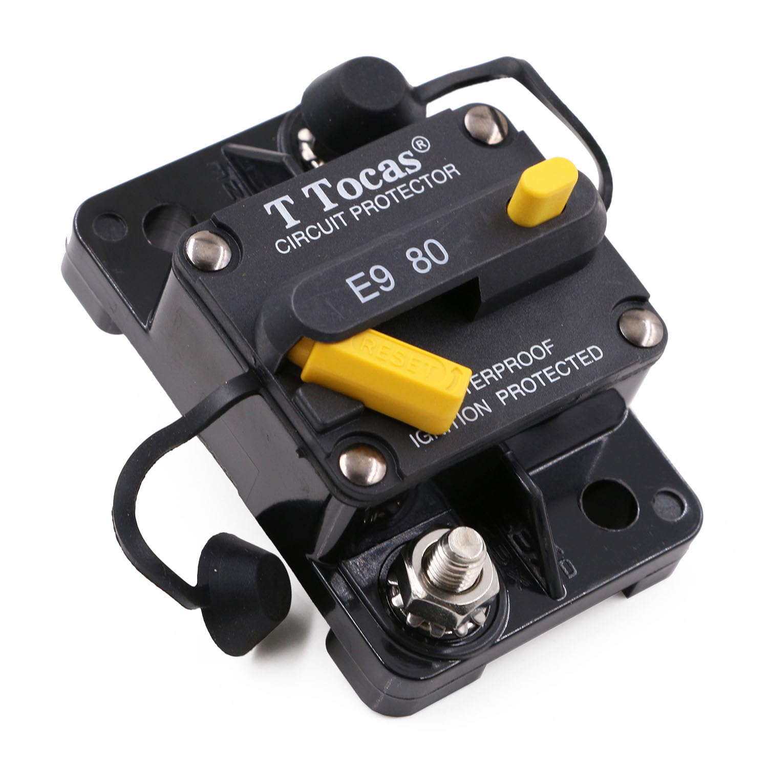 T Tocas Sturdy Circuit Breaker Switch Manual Reset 12V- 48V DC 80A, Resettable Battery Circuit Breakers 12 Volt 24V 80 Amp for Car Marine Boat Campervan Solar and More, Waterproof