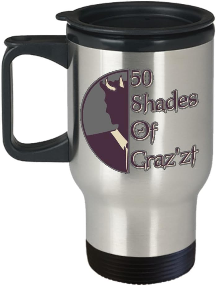 Funny Dungeons and Dragons Fifty Shades of Graz'zt Metallic Travel Coffee Mug - Great Gift Idea for Nerds and Geeks