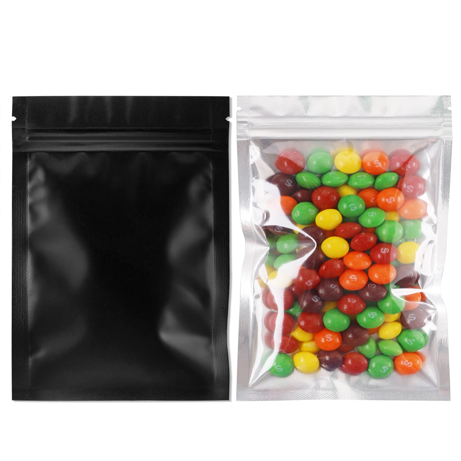 Photo 1 of 100 Pack Smell Proof Bags 3.3 x 5.1 Inch Resealable Mylar Bags Foil Pouch Flat Bag with Clear Window Black