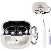 NOUKAJU for SHOKZ OpenDots One Case Cover, Earphone Protective Cover(with Carabiner + Lanyard + Cleaning Pen) Drop-Proof,Shock-Proof,Dust-Proof,Protective Case for SHOKZ E310(Off-White)