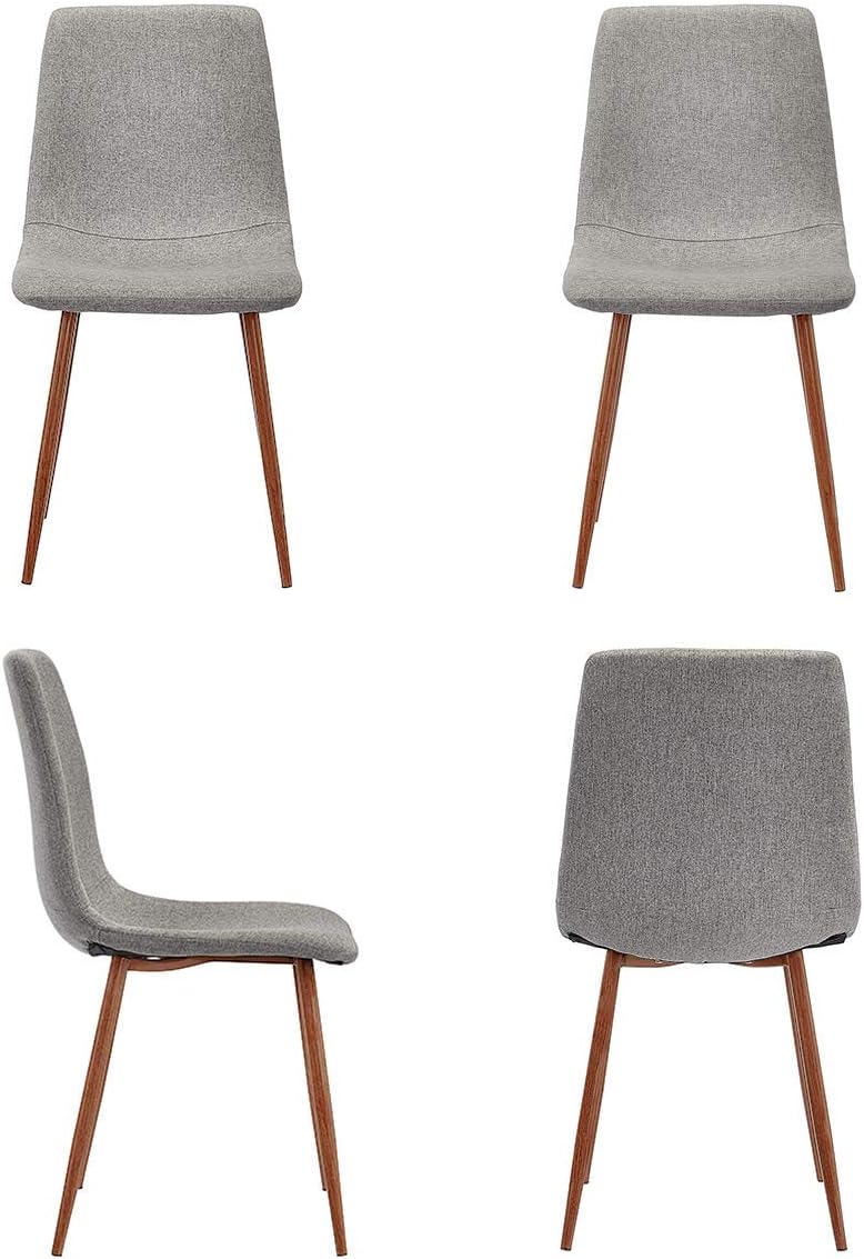 CangLong Dining Kitchen Fabric Cushion Seat Back, Modern Mid Century Living Room Side Chairs with Metal Legs, Set of 4, Gray: Furniture & Decor