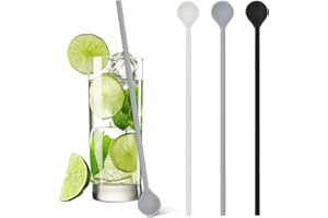 Reallnaive 3 Pcs 10" Silicone Stirrer Stick Spoon Reusable Long Cocktail Coffee Stirrers Iced Tea Spoon Swizzle Stirs Stick Multipurpose for Whiskey Beverage Formula Mixing Milk(Black,White,Grey)