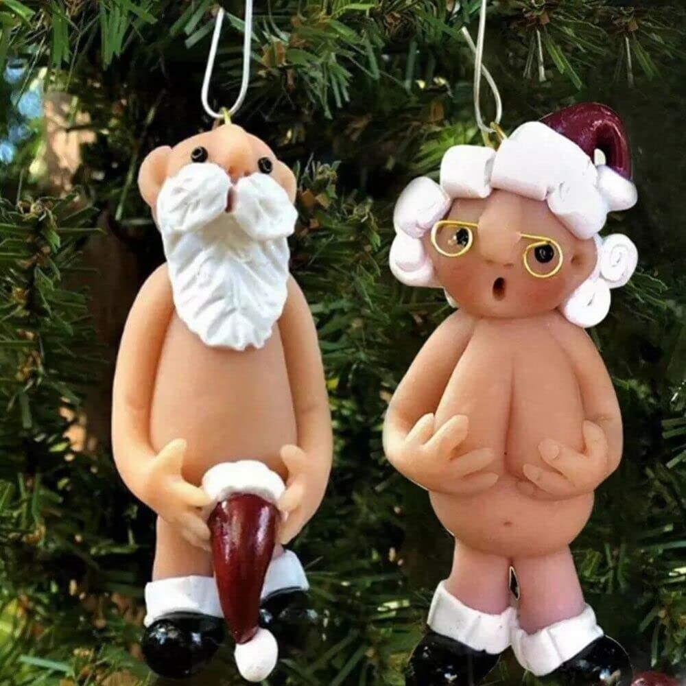 Christmas Naughty Santa Decorations 8cm Ornament Christmas Tree Hanging Ornament Set Stocking Cap Santa Naked Santa Decorative Xmas Decor Ornaments Party Gifts (Large-8 CM)