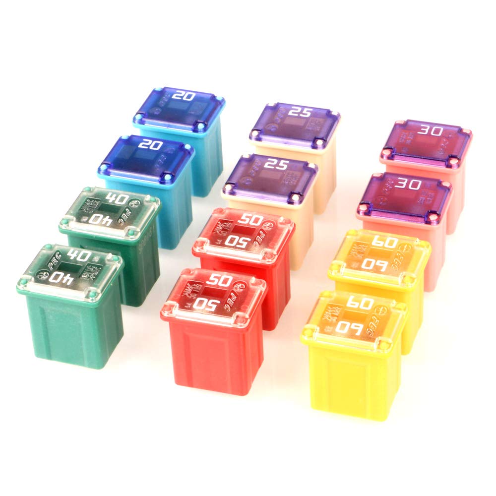 Gebildet JCASE 12pcs 12V-24V Assorted Box Shape Fuse for Trucks Cars SUV Boat (20A/25A/30A/40A/50A/60A, 2pcs each)