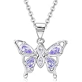 Butterfly Necklace 925 Sterling Silver Small Dainty Butterfly Necklace for Women CZ Thiny Pendant Necklace Butterfly Birthstone Jewelry for Mother's Day Valentine Birthday Gifts