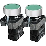 mxuteuk 2pcs 1 NO 22mm Green Momentary Push Button Switch 660V 10A SPST HB2-BA31-GG