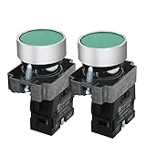 mxuteuk 2pcs 1 NO 22mm Green Momentary Push Button