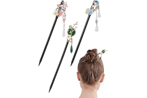 BEAMARKER 3Pcs 3 Styles Chinese Retro Floral Hair Chopsticks Japanese Classic Flower Hair Sticks Wooden Vintage Tassel Hairpi
