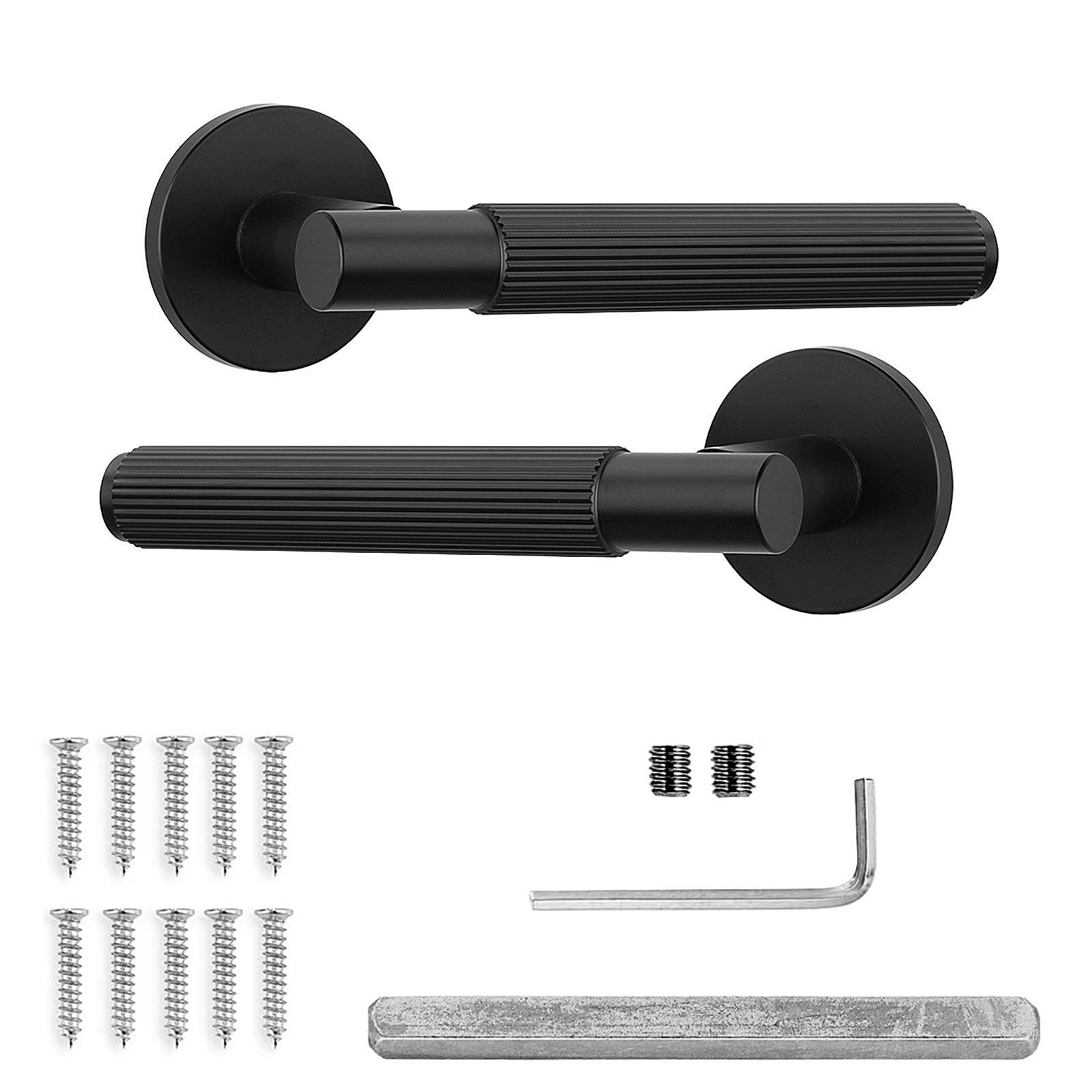 Decoranddecor Hera Black Door Handles Internal - Aluminium Matt Black Door Handle Sets for Wooden Interior Doors - Internal Door Handles for Bedrooms & Bathroom - Hera Range