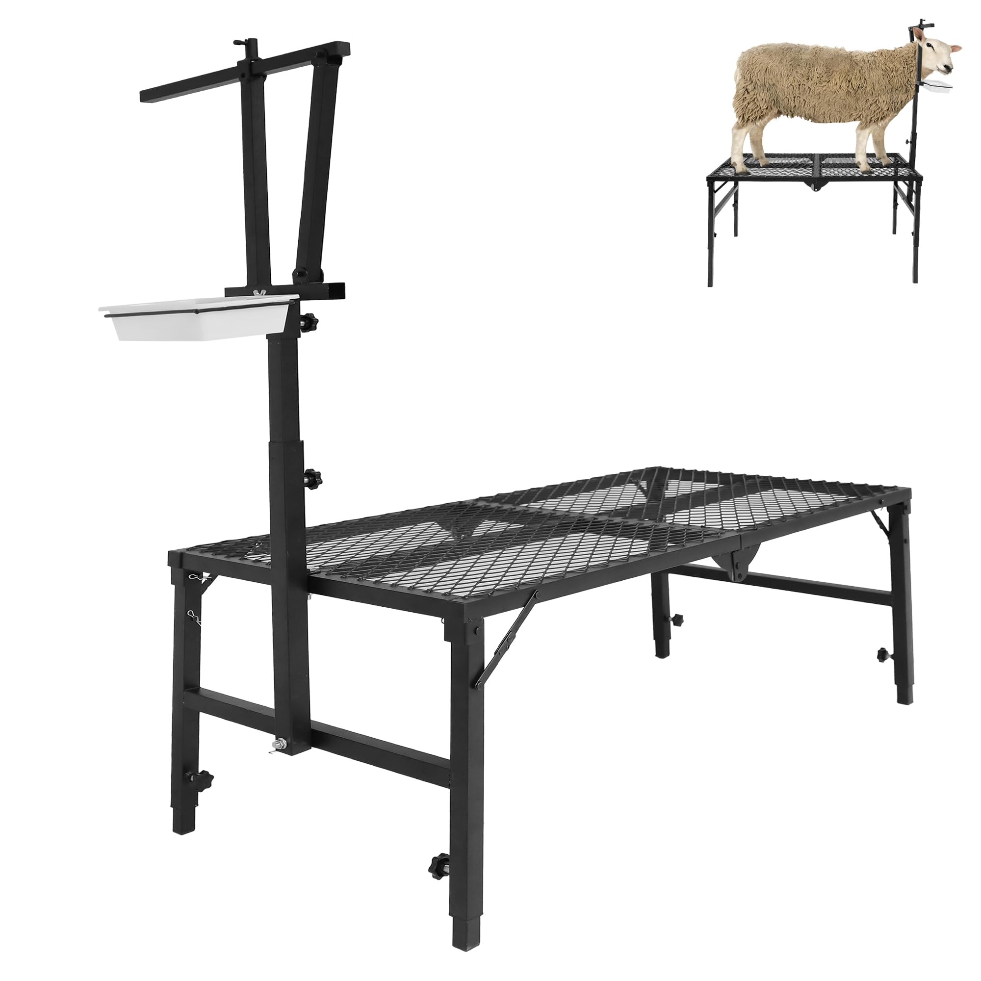 Photo 1 of Foldable Goat Miliking Stand 51x23" Metal Livestock Stand with Removable Feeding Tray, 500lbs Capacity Goat Sheep Stand for Trimming Shearing Milking Hoof with Adjustable Headpiece and Height
