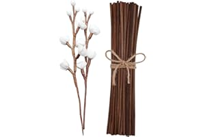 nongcunren 100pcs Brown Natural Reed Diffuser Sticks add 2 Pcs 13inch Sola Flowers 10 Inch Natural Rattan Wood Sticks Aromatherapy Sticks Replacements Stick