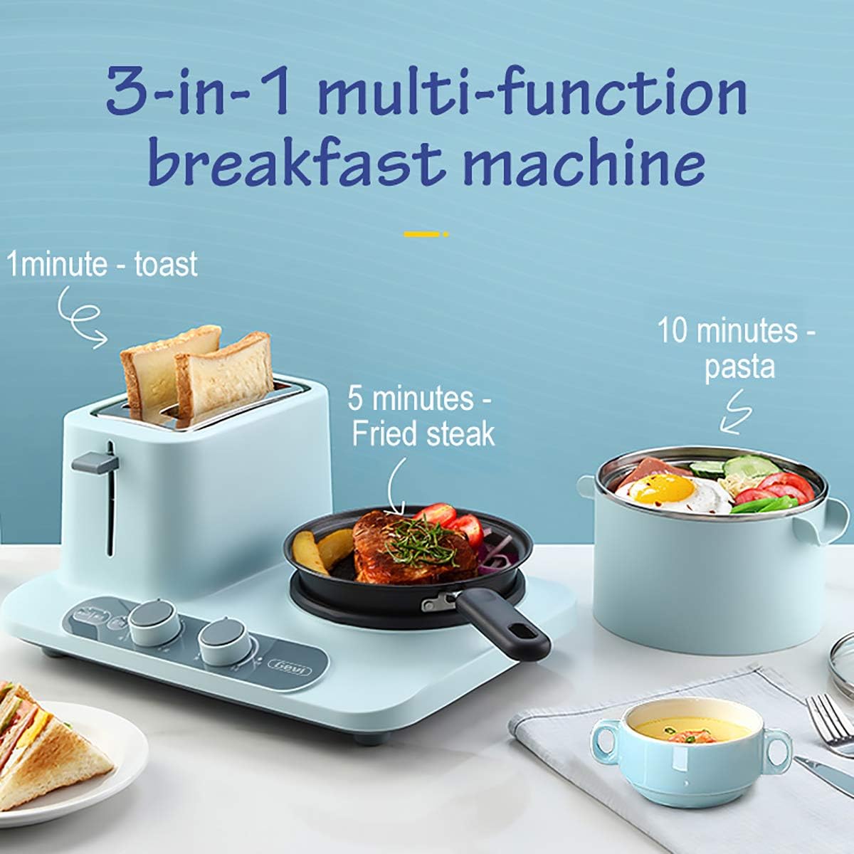 3 In 1 Electric Breakfast Machine Multifunction Mini Cooking Pot Household Bread Pizza Sandwich Frying Pan
