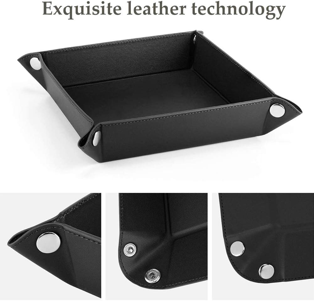 Leather Tray Organizer, PU Leather Jewelry Hanging Bag, Cell Phone and Key Box for Men and Women Bedside Storage Box - Image 3