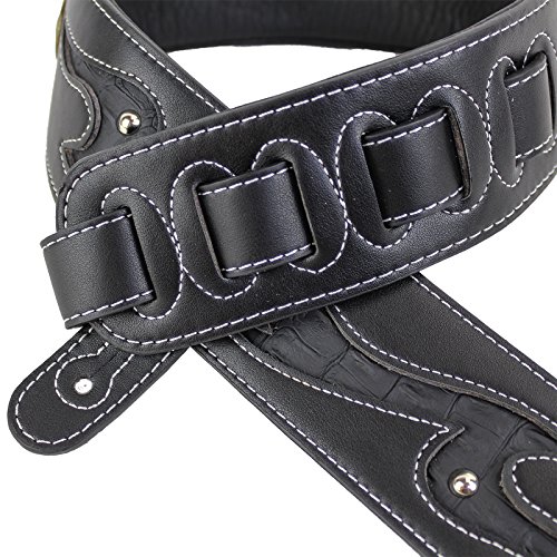 Walker & Williams GD-27 Black Lightning Strap with Gator Inserts, Antiqued Brass Coin & Nailhead Rivets - Thumbnail 2
