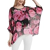 Women's Loose Batwing Blouse Chiffon Top Camouflage Printed Kimono Poncho Tunic Kaftan Cover up
