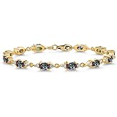 Gem Stone King 18K Yellow Gold Plated Silver Green Mystic Topaz and White Moissanite Tennis Bracelet For Women (8.11 Cttw, Gemstone Birthstone, Oval 6X4MM, 6.5, 7, 7.5 Inch)