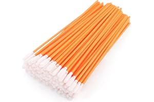 AAwipes Foam Swabs 6.3" (100 pcs, Round Head, Orange) Long Cleanroom Foam Cleaning Swab Sponge Stick for Inkjet Printer, Opti