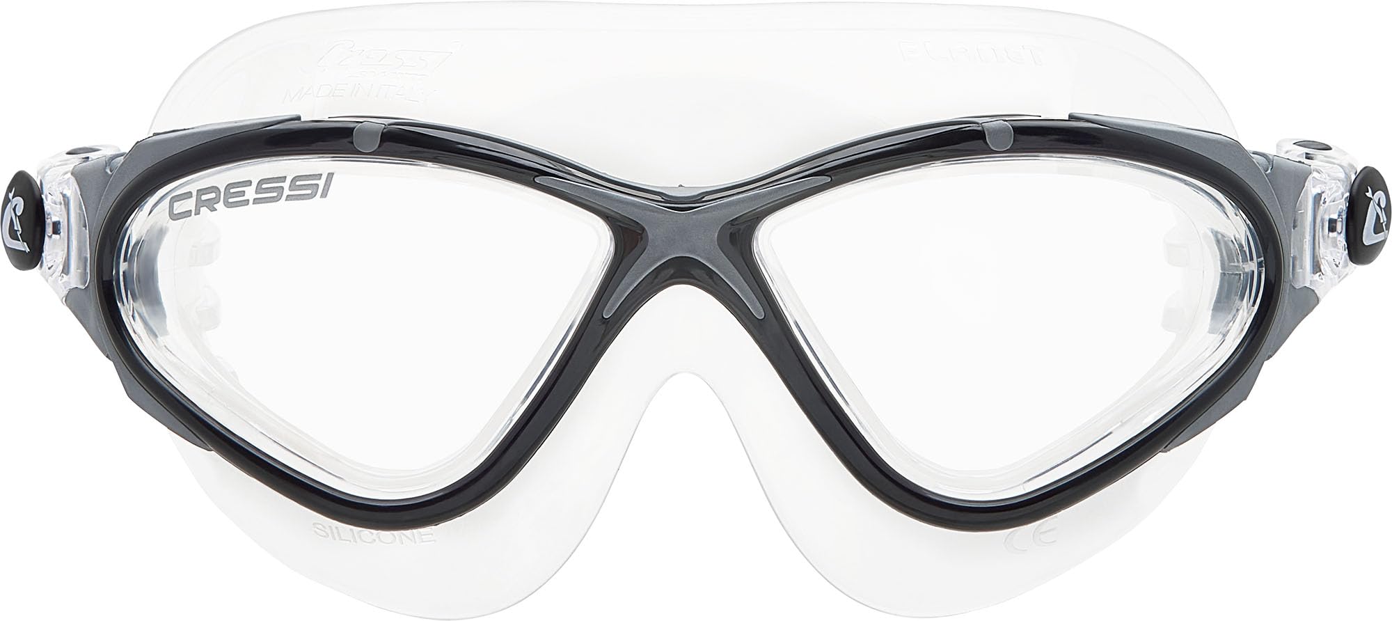 Cressi Planet Goggles Clear/Frame Black Silver - Premium Anti Fog Adult Swim Goggles Mask 100% Anti UV Clear/Frame Black Silver, One Size — image 1