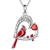 VONALA Christmas Cardinal Necklace for Women 925 Sterling Silver Heart Pendant Red Bird Memorial Cardinals Jewelry Birthday Gifts