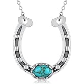 Peireara Turquoise Sterling Silver Horseshoe Pendant Necklace for Women, 16 Inches, 925 Sterling Silver, Turquoise Stone, Western Style, Gift for Women