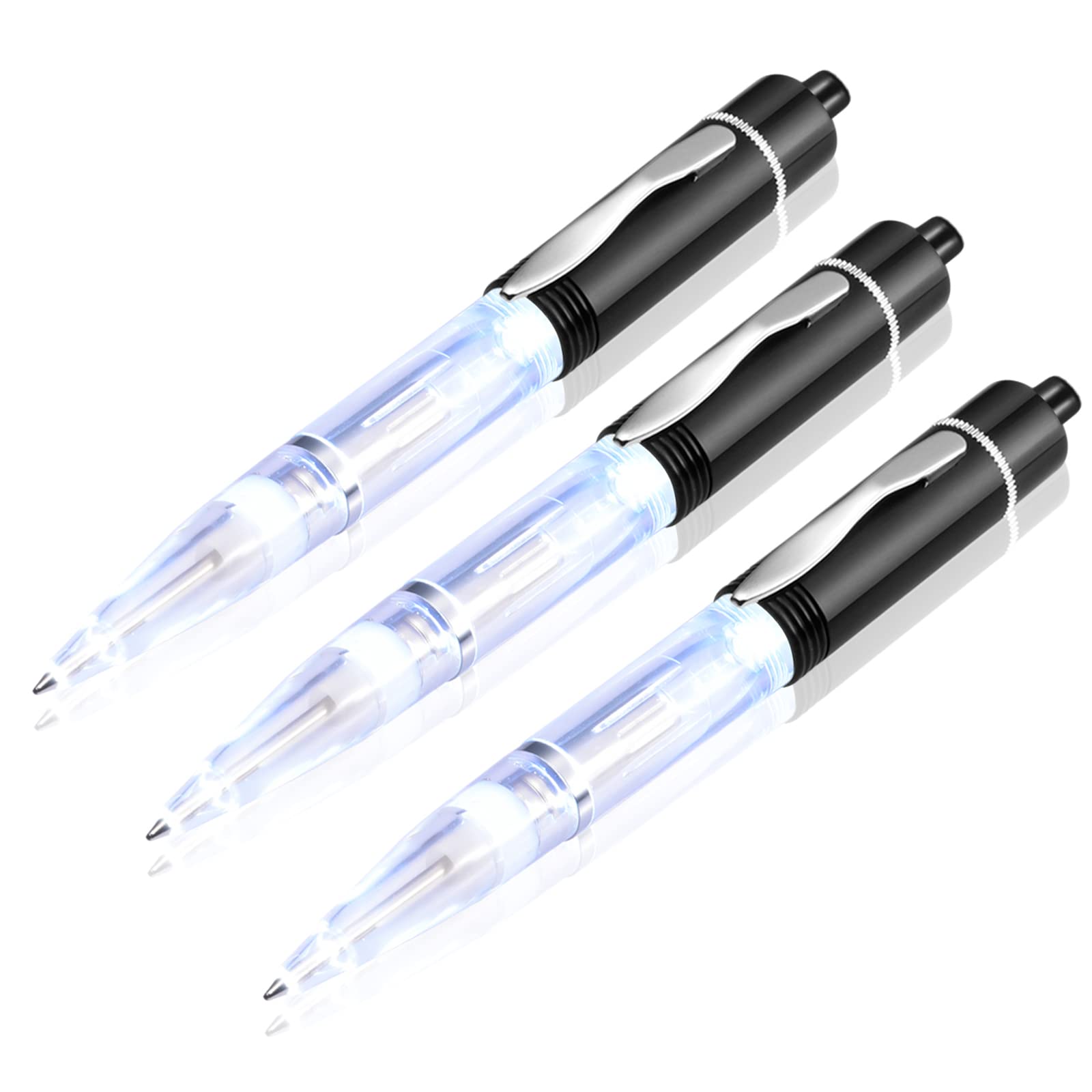 Glovion LED Light Pen, Lighted Ballpoint Pen Penlight for Nighttime Writing – White Light with Black Shell- Pack of 3 Pens