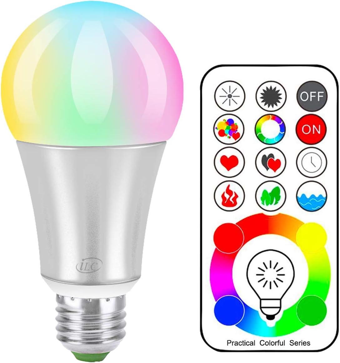 iLC LED Color Changing Light Bulb with Remote Control RGBW Edison Screw