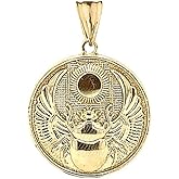 Certified 10k Gold Ancient Egyptian Scarab Beetle and Sun Disc Charm Pendant
