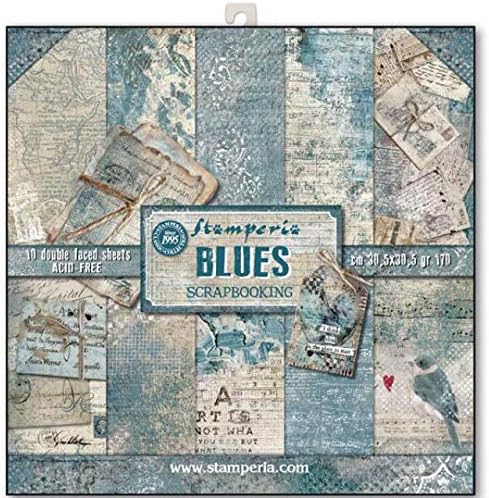 Stamperia Pack 10 Sheets Double face 30,5x30,5 - Blues, Multicoloured, 30.5 x 30.5 (12" x 12")
