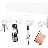 VIS'V Key Holder Wall Mount, Large Metal Self Adhesive Key Hanger with 4 Hooks, No Drilling, Extra Adhesive Strip, White