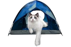 ASFANES Outdoor Waterproof Pet Camping Tent, Cave Bed for Indoor Cats and Small Dogs, Portable Cat House Dog House, 29.5x29.5x18.9'', Navy Blue, M.