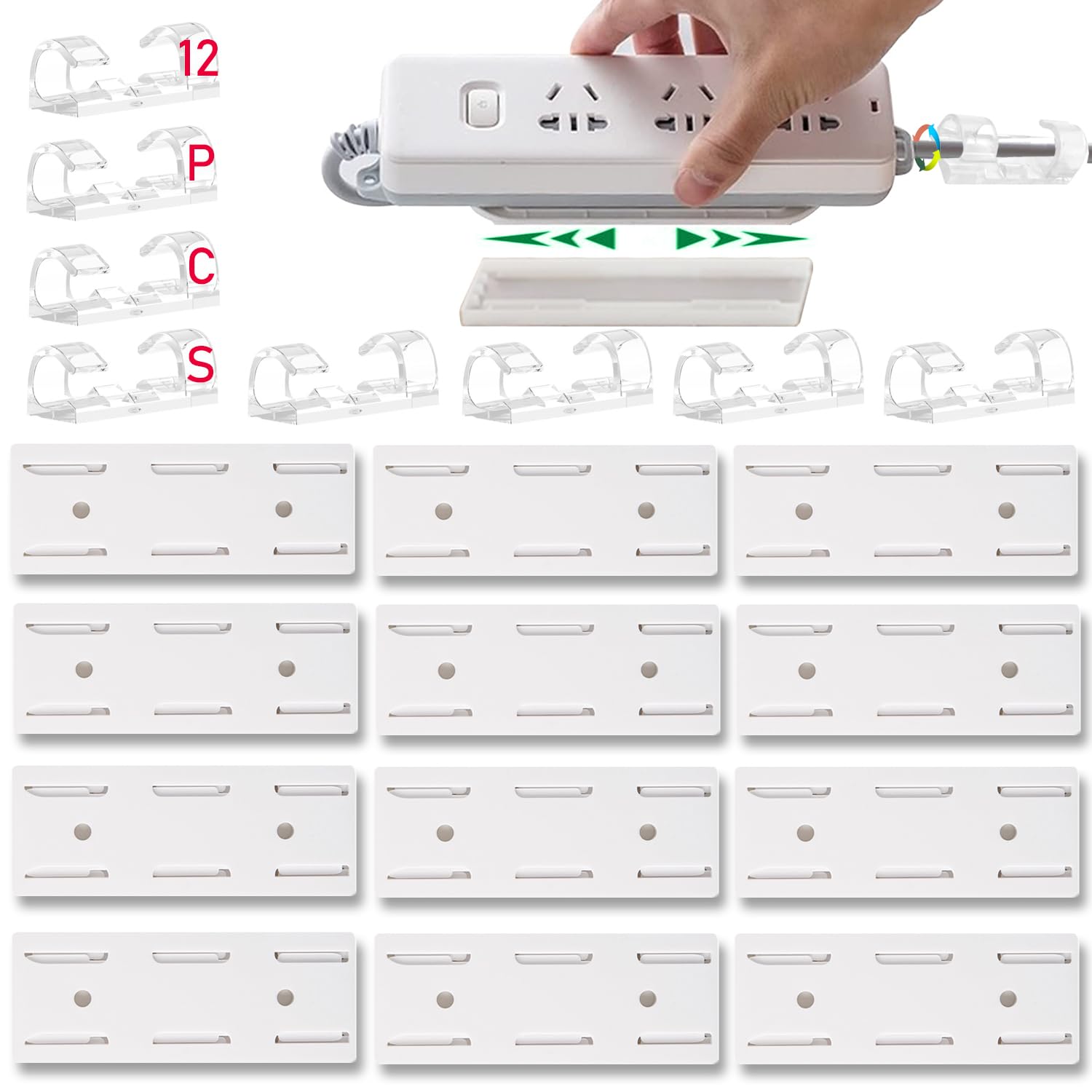 Photo 1 of CHNLML 12PCS Power Strip Holder, Adhesive Punch-Free Socket Holder, Self Adhesive Socket Desktop Fixer, Socket Holder Wall Mount and 12 Cable Clips