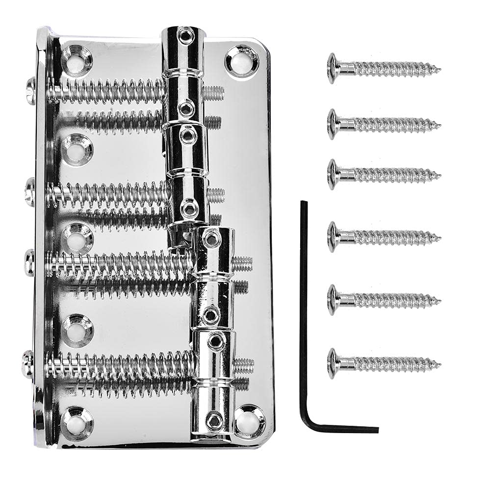 Bass Bridge Metal Bridge Assembly Replacement 4-String Electric Bass Guitar Accessories with Screws and Hex Wrench(Silver)