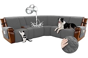 Arfntevss Waterproof Recliner Sectional Couch Covers for Reclining L Shape Sofa Cover Non Slip Washable L Shaped Slipcover Sets for Dog Furniture Protector (5 Seat with 1 Console Cover, Dark Gray)