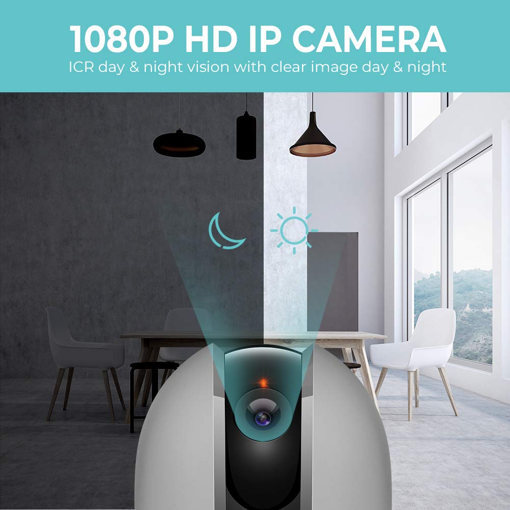 Indoor Surveillance Camera, Houzetek 1080P WiFi Wireless IP Camera with Two-Way Audio Motion Detection Night Vision for Baby/Elder/Pet Monitor, Work with Alexa Support 128GB TF Card & Cloud Storage
