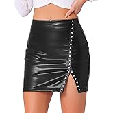Allegra K Women's Faux PU Leather Split Skirt Studded Party High Waist Pencil Mini Skirts