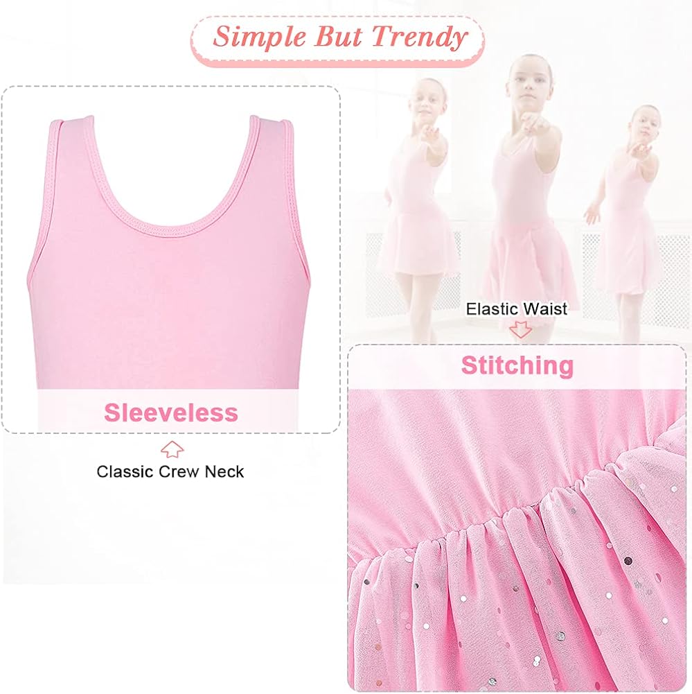 Move Dance Girls Ballet Dance Dress with Hollow Back Sparkle Tutu Skirted Leotard for 3-9 Years: Clothing
