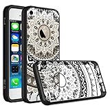 iPhone 5 5S Case, iPhone SE Case, SmartLegend Retro Totem Mandala Floral Pattern Clear Acrylic PC Hard Back Cover with TPU Bumper Frame Hybrid Transparent Protective Case for iPhone 5 5S SE - Black