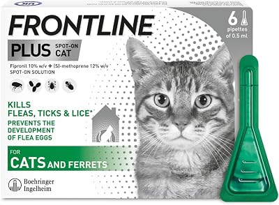 Frontline Plus Flea & Tick Treatment for Cats and Ferrets - 6 Pipettes