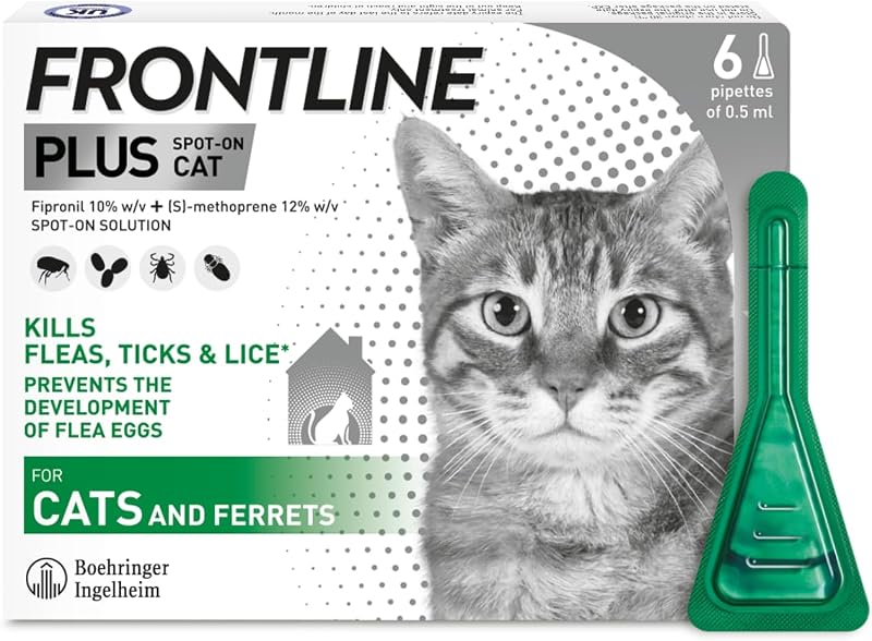 Frontline Plus Flea & Tick Treatment for Cats and Ferrets - 6 Pipettes