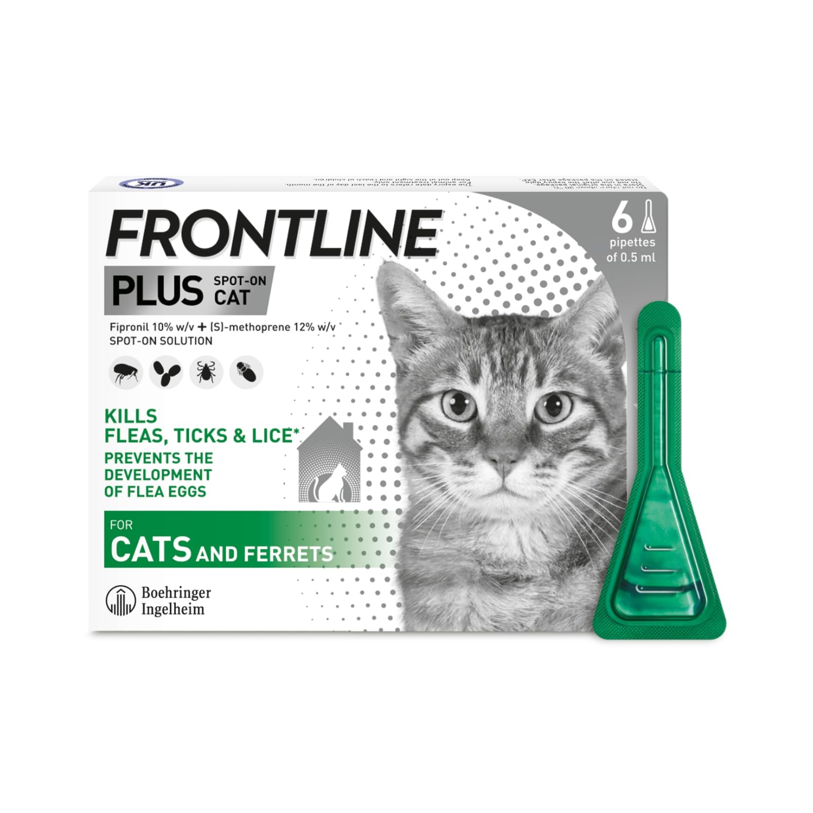FRONTLINE Plus Flea & Tick Treatment for Cats and Ferrets - 6 Pipettes