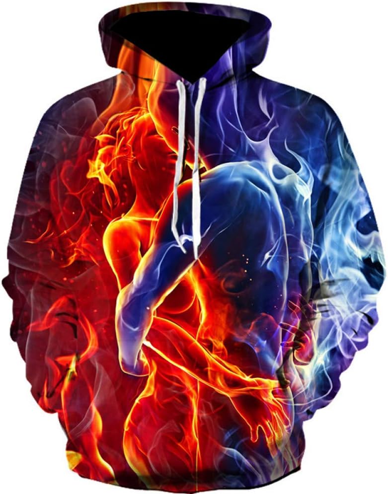 JIELAILE 3D Hoodies Men Printing Ice And Fire Funny Men Loose Sweatshirt Pullover Autumn Clothes Streetwear Hoody