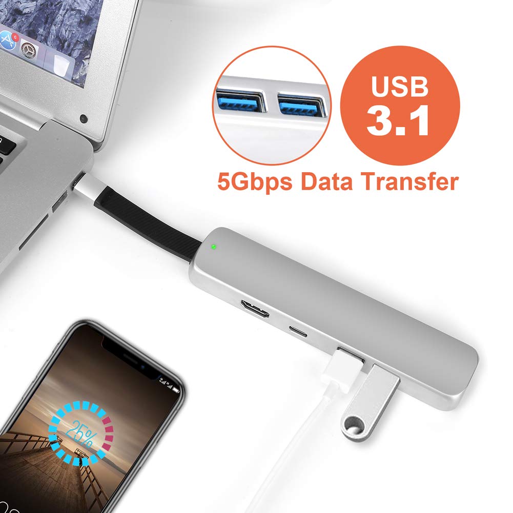 USB C Hub, 8-in-1 Premium Multiport USB C Adapter with Type-C Power Delivery to Gigabit Ethernet Port, 4K HDMI, 2 USB 3.0 Ports, PD Charging & Data Delivering Port, SD/TF Card Reader Protable for MacB