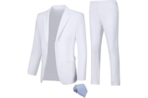 Fesenbo Men Suit Slim Fit 2 Piece Solid 2 Button Business Suits Blazer Wedding Prom Tuxedo for Men Suit Jacket Pants with Tie