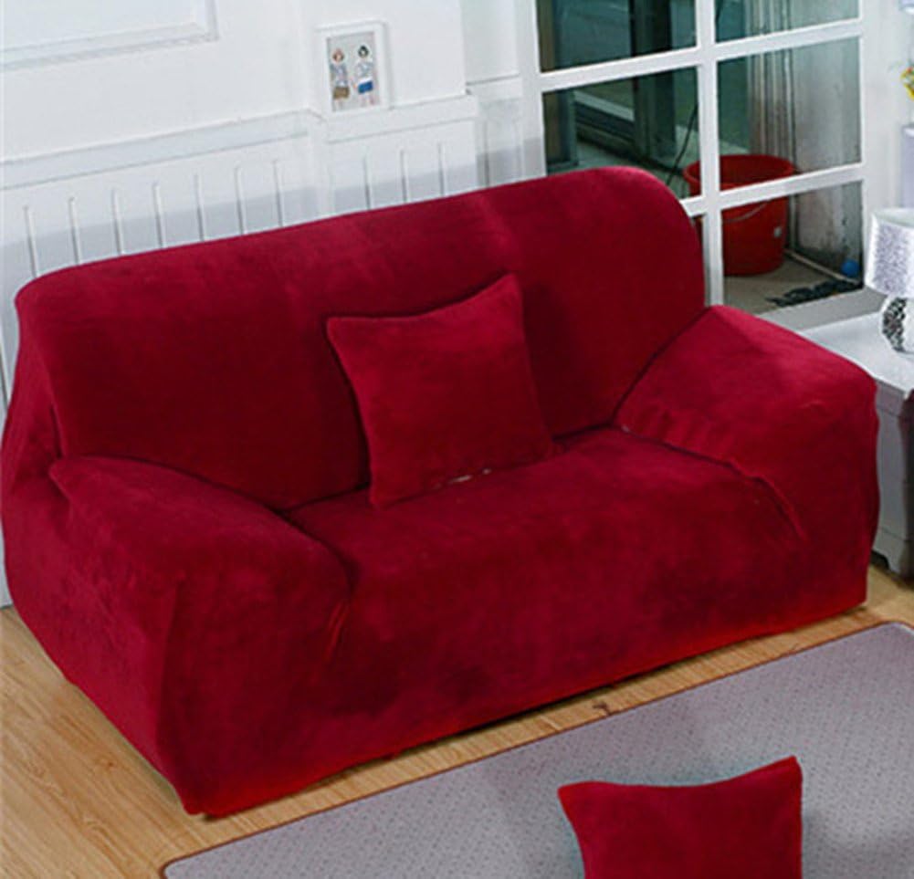 Universal Form Fit, Slip Resistant, Stylish Furniture Shield / Protector for Chair/ loveseat/ Sofa, Super Soft Plush Loveseat Slipcover, Wine Red