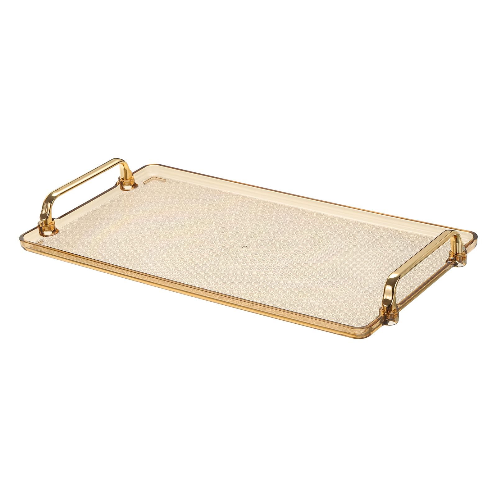 PATIKIL Plastic Serving Tray with Golden Handle, 16.1" x 8.7" Modern Rectangular Decorative Tray Reusable Jewelry Platter for Countertop Bathroom Kitchen, Amber