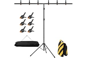 CLUDPARK 8x5ft T-Shape Backdrop Stand, Adjustable Background Support Stand Kit, Portable Photo Banner Holder with 6 Spring Clamps, Sandbag, Carry Bag for Party, Wedding, Photography and Decoration