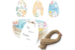 AUKOLASS 48pcs Happy Easter Gift Tags Colorful Easter Bunny Egg Paper Tags with Strings for Easter Spring Party Favor Decoration Supplies