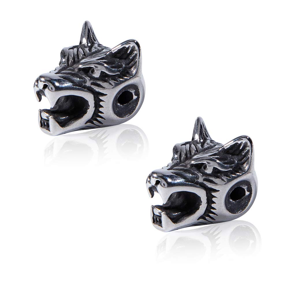 UNICRAFTALE 2pcs Wolf Loose Beads 304 Stainless Steel Spacer Beads Animal Wolf Head Bead Antique Silver 2mm Small Hole Beads Finding for DIY Necklaces Bracelets Jewelry Making